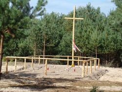 „Trupie pole”, po ekshumacji został postawiony drewniany krzyż (2011)